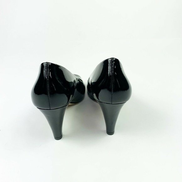 Antonio Melani Marion Heels 5.5 Black Patent Leather Shiny Classic Peep Toe - Picture 6 of 8